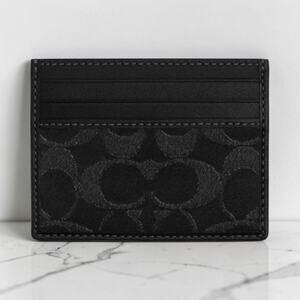 Coach NWT Slim ID Card Case Wallet Signature Denim Black CAJ47 Men Women Gift